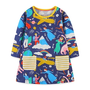 Mini Boden Girl&#39;s Elizabeth Print Tunic in Blue Heroine Stripe Pocket (Slightly Defect)
