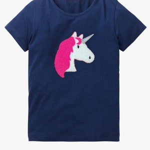 Mini Boden Girl's Unicorn Applique Top in Navy