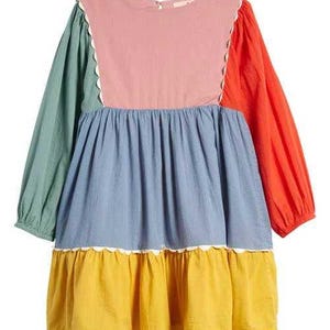 Mini Boden Girls&#39; Colourblock Tiered Scallop Dress in Multicolour