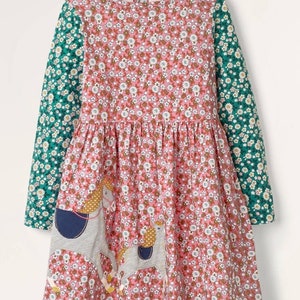 Mini Boden Girl&#39;s Applique Floral Hotchpotch Dress in Red Vintage (Slightly imperfect)