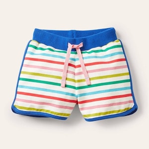 Mini Boden Kid's Retro Printed Shorts in Multi Rainbow Stripe