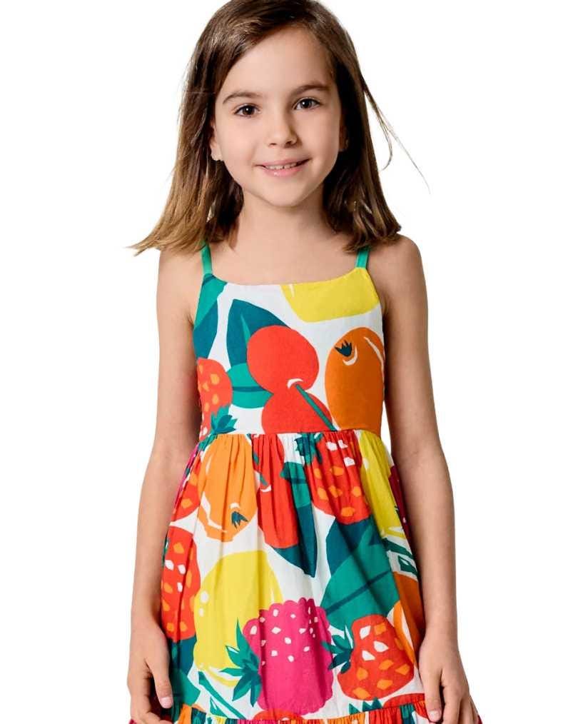 Mini Boden Girl's Aurelia Tiered Twirly Dress in Multi Giant Fruit