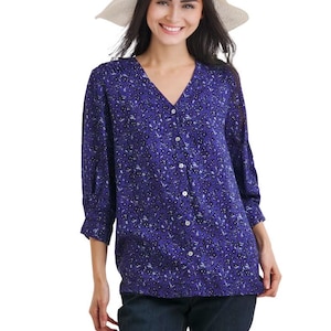 Julipa Women&#39;s 3/4 Sleeve Button Down Blouse in Blue