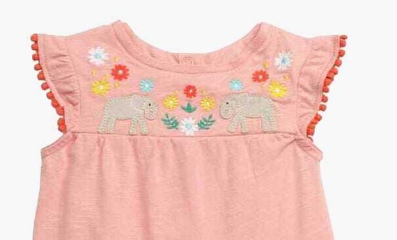 Baby Boden Jungle Embroidered Dress in Pink Elephant
