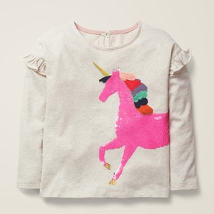 Mini Boden Girl&#39;s Unicorn Colour Change Sequin T-Shirt in Ivory