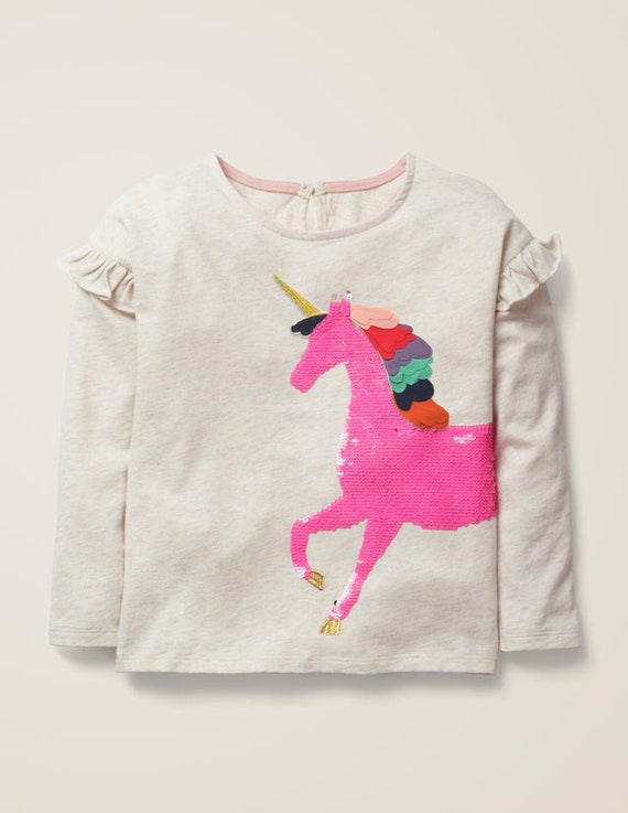 Mini Boden Girl's Unicorn Colour Change Sequin T-shirt in Ivory - Etsy