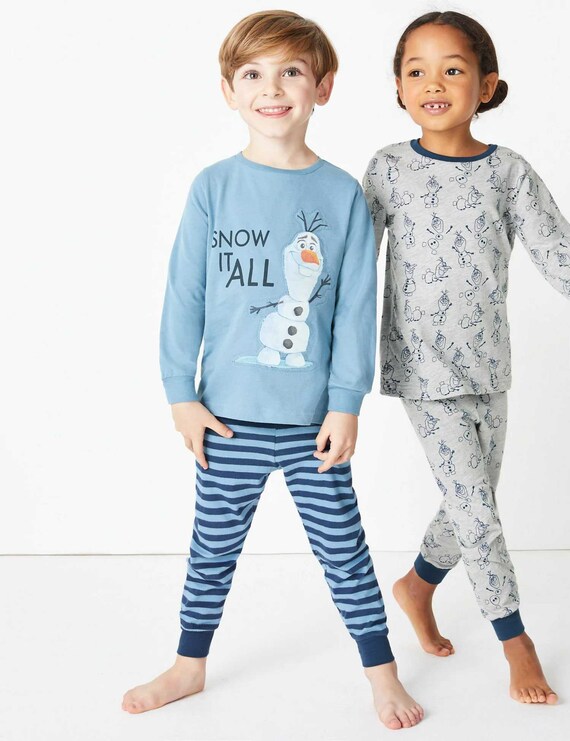 Marks Spencer Boy s Disney Frozen Olaf Printed Pyjama Set in Blue Etsy Australia
