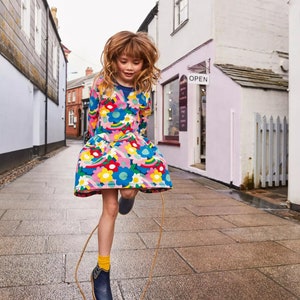 Mini Boden Girl&#39;s Long Sleeve Floral Jersey Printed Sweatshirt Dress in Multi Rainbow Floral