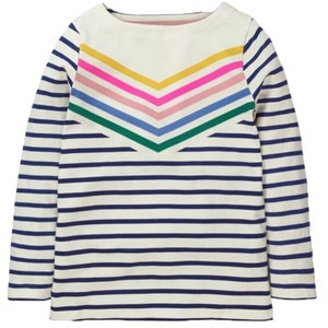 Mini Boden Girl&#39;s Rainbow Stripe Breton Top in Ivory