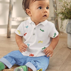 Babyboden Baby Fun Pikee Flugzeug Print Poloshirt, Elfenbein/Multi