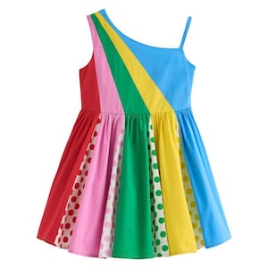 Mini Boden Girl&#39;s One Shoulder Woven Dress inMulti Spot