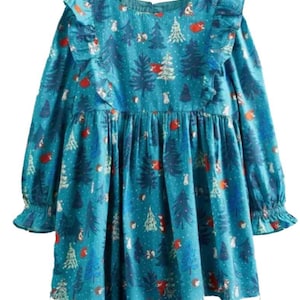 Mini Boden Girls&#39; Frill Tiered Woven Dress in Green Forest Toile