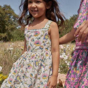 Mini Boden Girl&#39;s Bow Back Cotton Dress in Plum Blossom Summer Vine