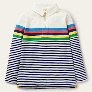 Mini Boden Boy&#39;s Supersoft Jersey Polo Shirt in Starboard Blue/Ivory Multi