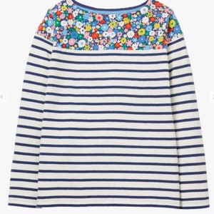 Mini Boden Girl&#39;s Everyday Breton Ditsy Floral Top in Multi (Slightly Defect)