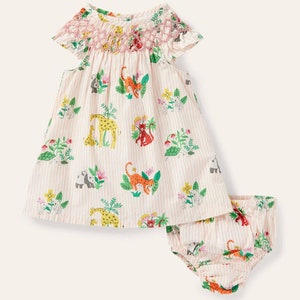 Babyboden gesmoktes Kleid in Boto Rosa Jungle Friends