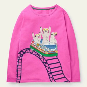 Mini Boden Girl's Front & Back Applique Amesument T-shirt in Tickled Pink Meerkats (Slightly Defect)