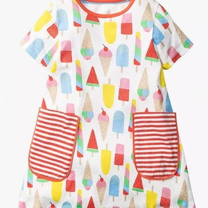 Mini Boden Girl's Short Sleeve Ice Cream Print Tunic in White