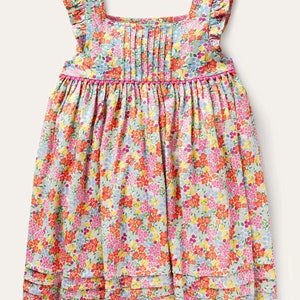 Mini Boden Girl&#39;s Frill Sleeve Jersey Dress in Multi Tropical Flowerbed (Slightly Defect)