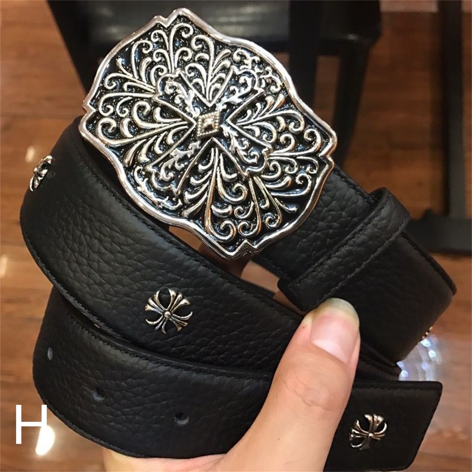 CHROME HEARTS - Chrome Hearts Pebble Leather Belt  HBX - Globally Curated  Fashion and Lifestyle by Hypebeast