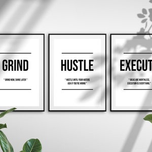 Paquete de 3 éticas laborales, RECTIFICAR, AGRESAR, EJECUTAR, Descarga digital de impresión de arte de pared motivacional