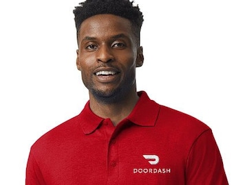 DOORDASH Embroidered Polo RED, WHITE, or Black Left Chest Embroidered