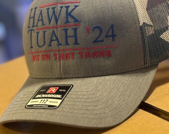 Hawk Tuah 24 Trucker Hat for Men and Women - Spit on that thang - Funny Snapback Hat - Red White and Blue Adjustable Hat