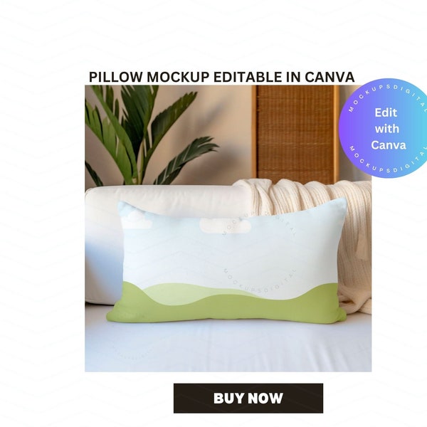 Lumbar Pillow Mockup Drag and Drop Pillow Mock Up Edit with Canva Cushion Mockup White Pillow Case Mock up Print on Demand Pillow Mockup