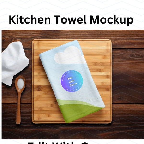 Kitchen Towel Mockup Drag and Drop Canva Template Tea Towel Mockup Hand Towel Mockup Kitchen Mockup Cooking Mockup Sublimation Mockup Baking