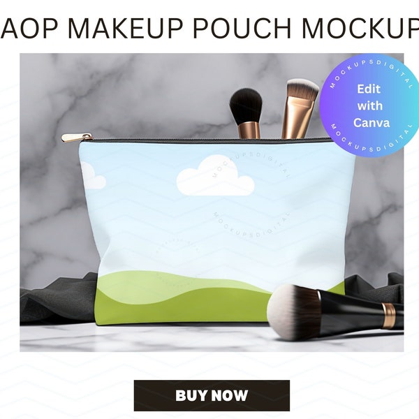 Makeup Pouch Mockup Drag and Drop AOP Pouch Mockup Edit in Canva All Over Print Accessory Pouch AOP Accessory Makeup Bag Makeup Case Summer