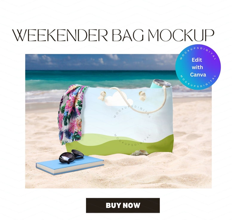 Weekender Bag Edit in Canva Weekender Mockup Weekender Tote Bag Weekender Bag Mock Up Weekender Bag Mock-Up Rope Handle Bag Mockup image 1