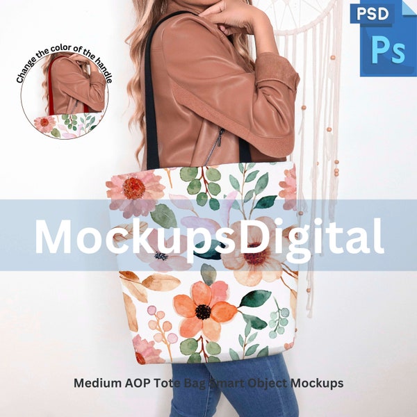 Aop Tote Bag Mockup Medium Size Smart Object Mockup Printify Aop Tote Bag Mockup PSD Tote Bag Tote Bag Size Medium Mock Up Bag Black Handle