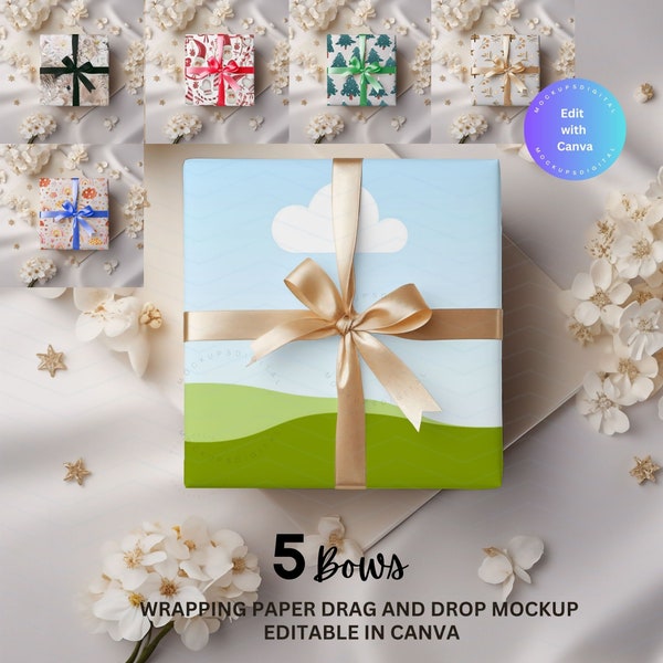 Wrapping Paper Mockup Edit with Canva Drag and Drop Wrapping Paper Mockup Canva Gift Mockup Present Mockup AOP Gift Mockup Paper Mock Up