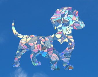 Dachshund Suncatcher, Dachshund Window Decal, Dog Sun Catcher Sticker, Rainbow Maker Prism, Light Catcher Ornament Gift