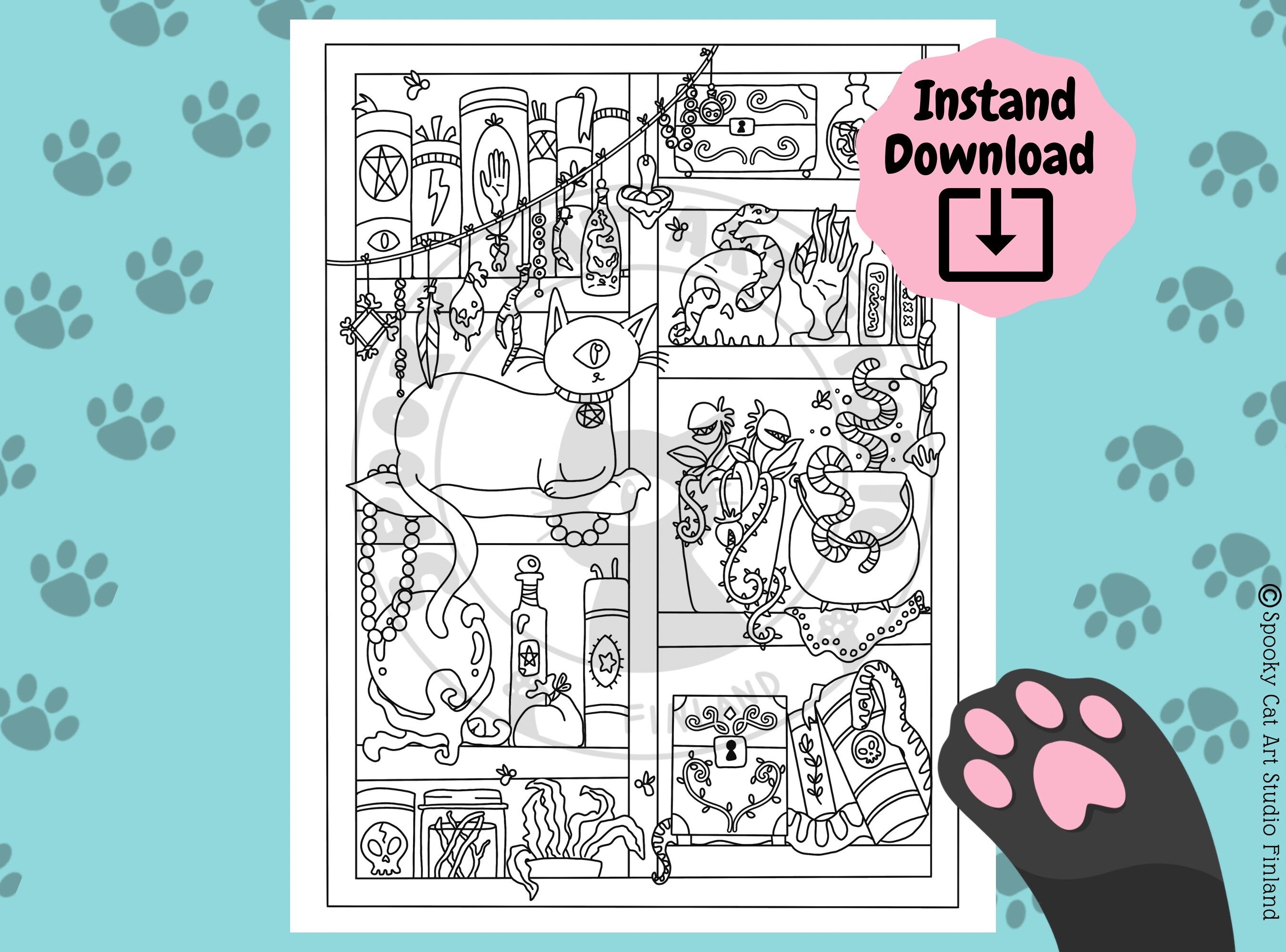 5 Page Cute and Cozy Detailed Magical Cats Coloring Bundle, Perfect for ...