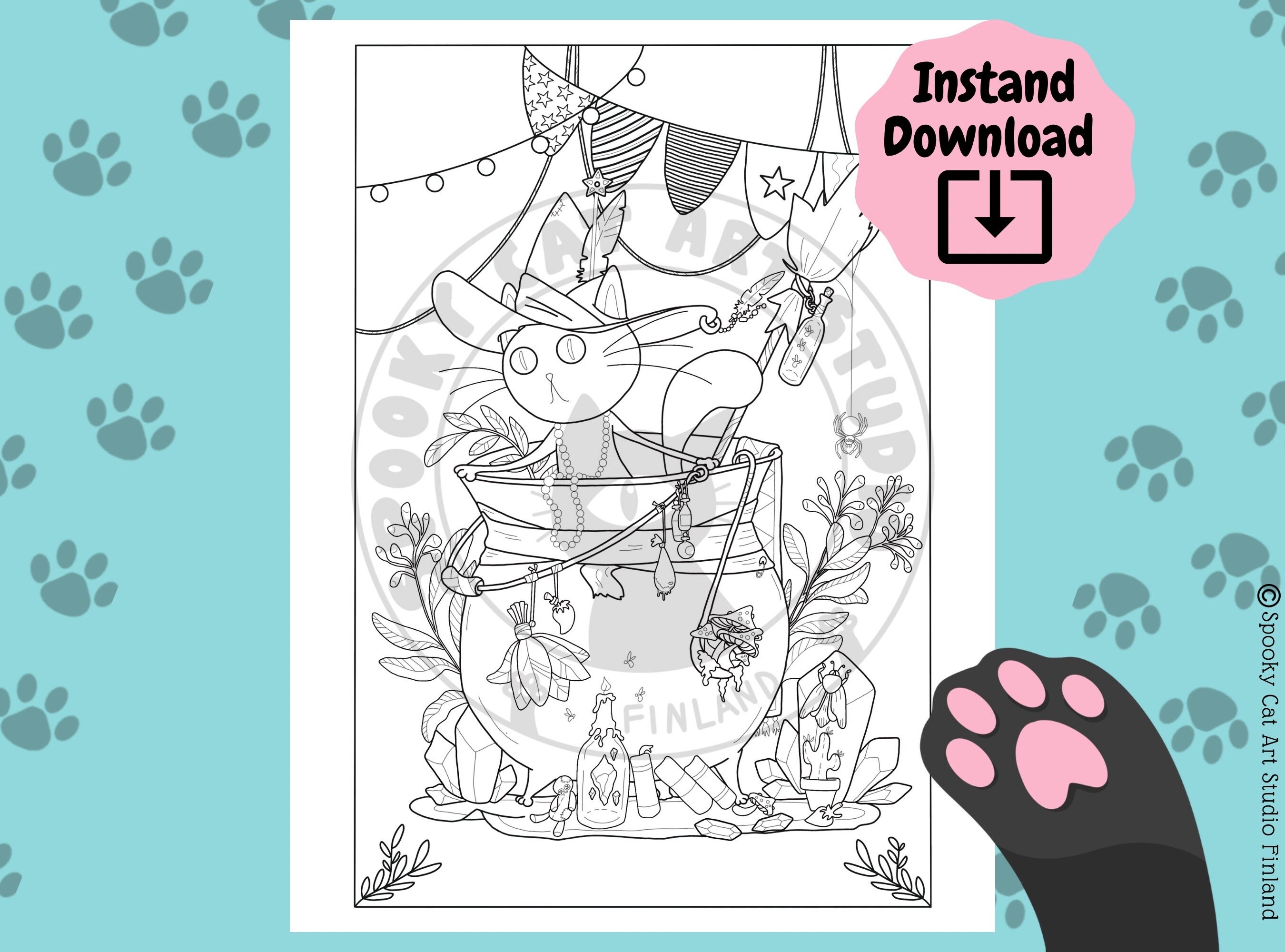 5 Page Cute and Cozy Detailed Magical Cats Coloring Bundle, Perfect for ...