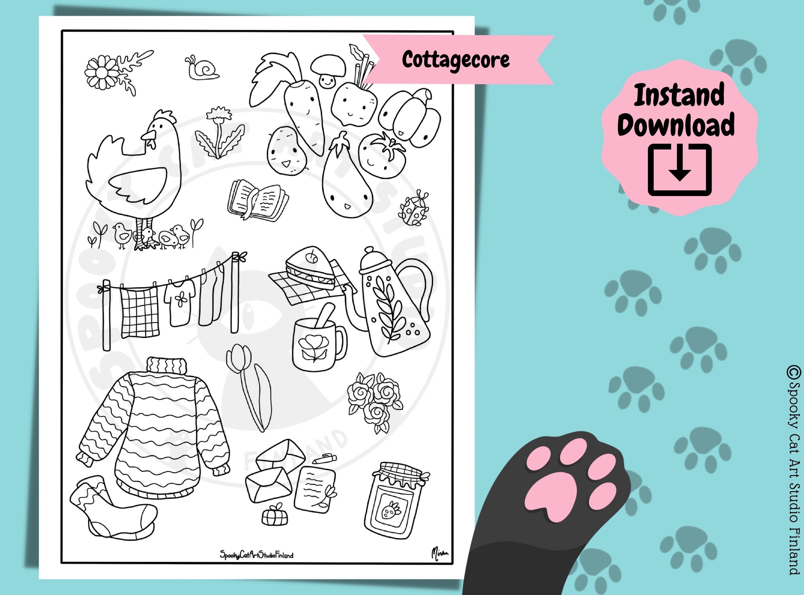 6 Page Whimsical Printable Coloring Illustration Bundle of Summer Fun ...