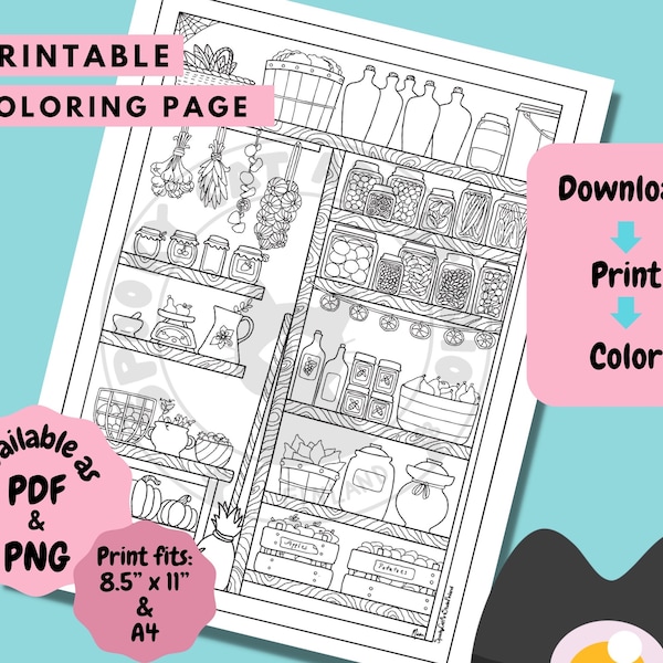 Detailed Printable Coloring Page of a Rootcellar; Whimsical and Cute Room Full of Yummy Details