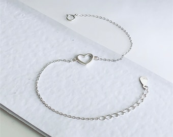 925 sierlijke hart zilveren ketting armband voor vrouwen-925 sterling zilveren ketting armband-zilveren hart armband-zilveren minnaar armband-cadeau voor haar