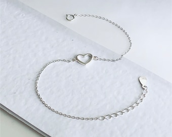 Pulsera de cadena de plata de corazón delicado 925 para mujer-Pulsera de cadena de plata de ley 925-Pulsera de corazón de plata-Pulsera de amante de plata-Regalo para ella