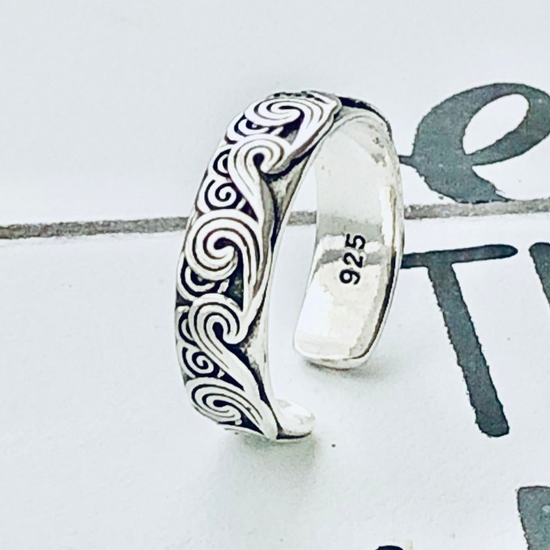 Verstelbare zee golven zilveren ring voor vrouwen, verzilverde ring, zilveren duim ring, Boho Bant ring, cadeau voor vrouwen/mannen/vader, sieraden voor vrouwen afbeelding 6