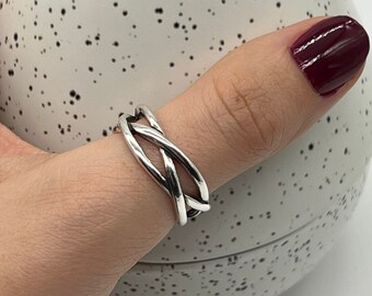 Anillo de plata grueso para mujer, anillo boho de plata, anillo de plata ajustable, anillo delicado, anillo ajustable para el pulgar, anillo abierto, regalo para ella, anillo para mujer