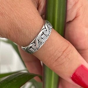 Adjustable Sea Waves Silver Ring For Women,Silver Plated Ring,Silver Thumb Ring,Boho Bant Ring, Gift for women/men/father, Jewelry for women image 5