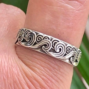 Verstelbare zee golven zilveren ring voor vrouwen, verzilverde ring, zilveren duim ring, Boho Bant ring, cadeau voor vrouwen/mannen/vader, sieraden voor vrouwen afbeelding 7