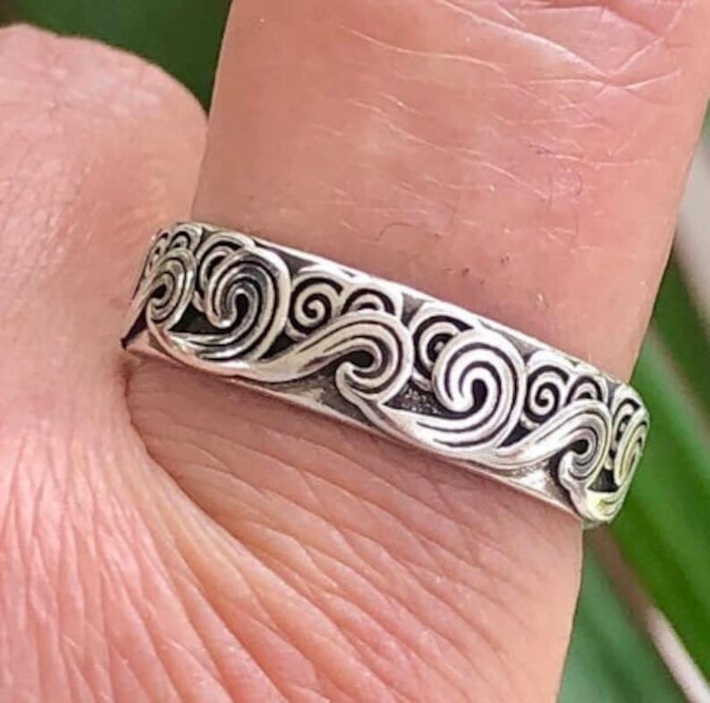 Verstelbare zee golven zilveren ring voor vrouwen, verzilverde ring, zilveren duim ring, Boho Bant ring, cadeau voor vrouwen/mannen/vader, sieraden voor vrouwen afbeelding 7