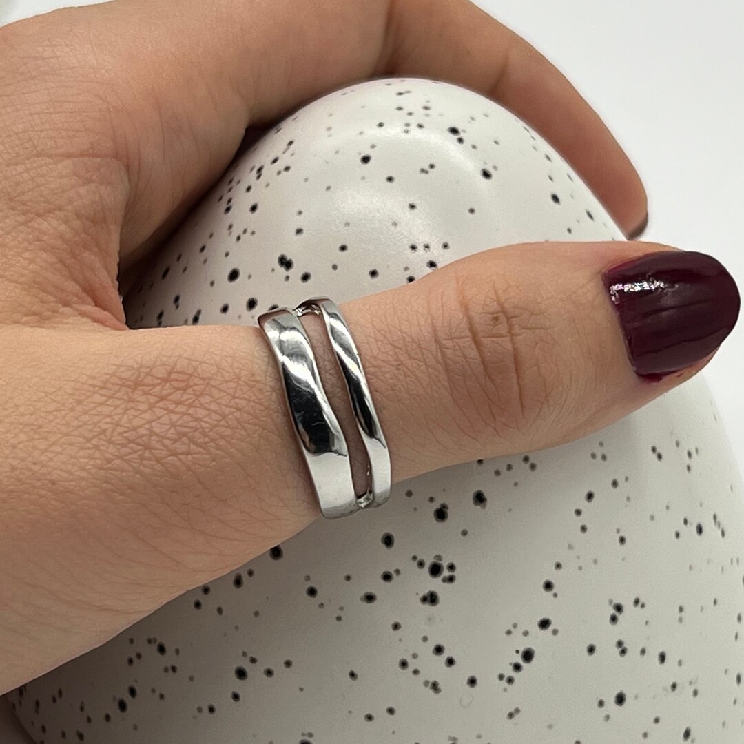 Bague de pouce double couche argentée bague réglable épaisse Etsy France