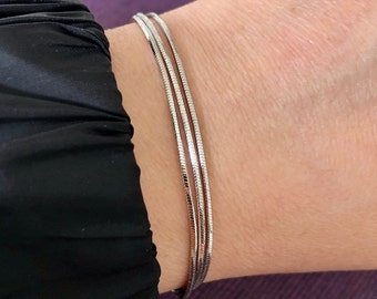 Sterling zilveren armband-zilveren kettingarmband-meerlaagse slang drie kettingen armband voor vrouwen-minnaar armband-cadeau voor haar-moederdagcadeau