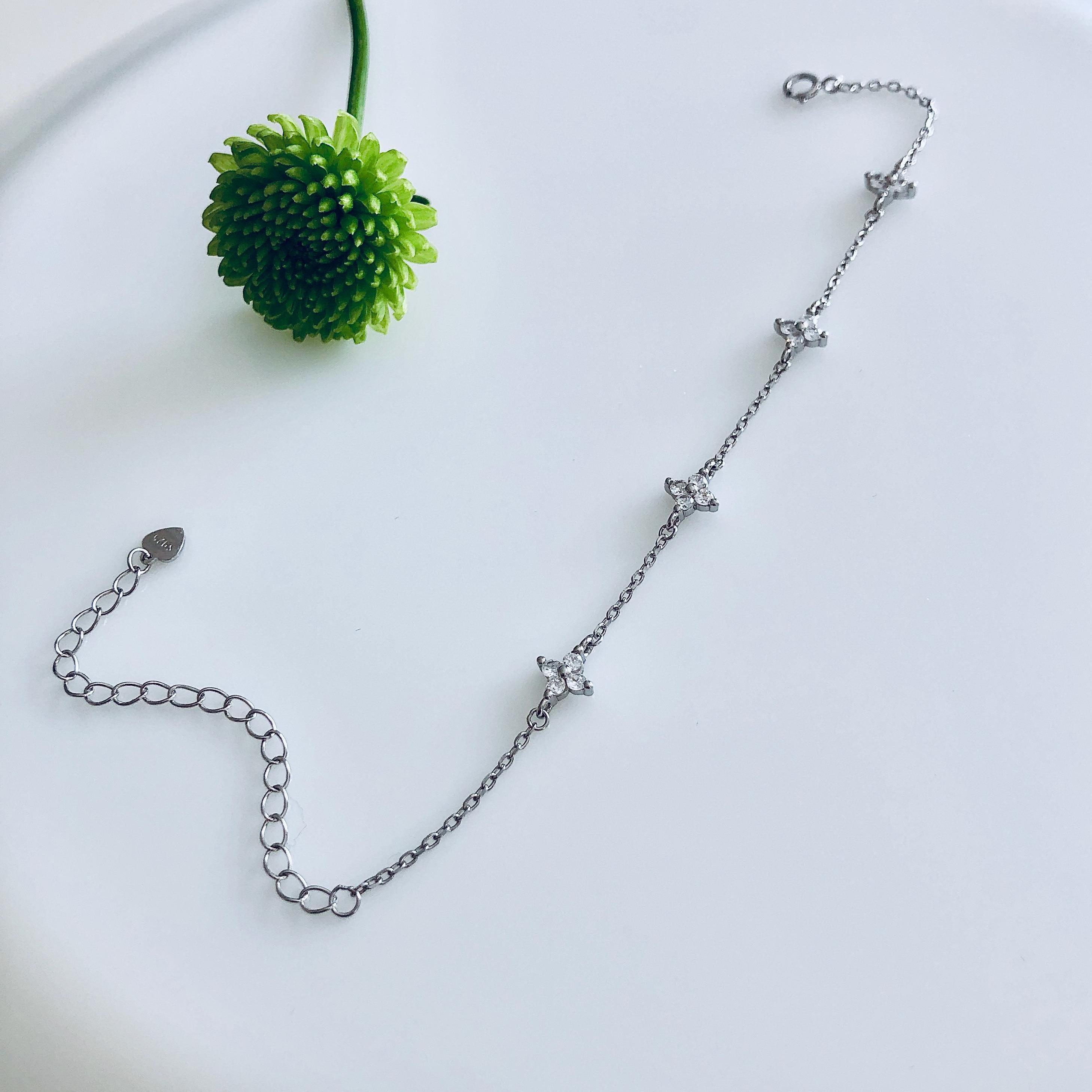 S925 Sterling Silver Four Leaf Clover Chain Link Bracelet-cz S925 Sterling Silver Four Leaf Clover Chain Link Bracelet-cz