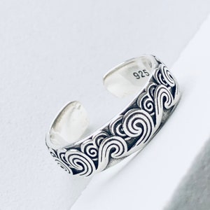 Anillo de plata ajustable con ondas marinas para mujer, anillo plateado, anillo para pulgar de plata, anillo Boho Bant, regalo para mujeres/hombres/padre, joyería para mujeres imagen 10