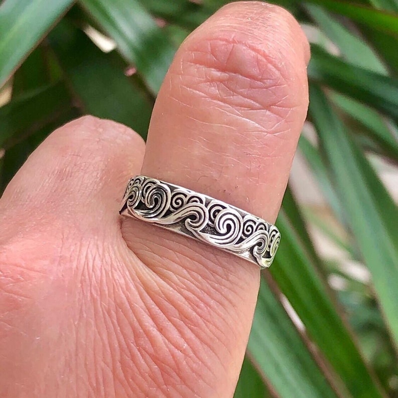 Bague en argent réglable vagues de la mer pour femme, bague plaqué argent, bague de pouce en argent, bague bohème et bant, cadeau pour femme/homme/père, bijoux pour femme image 9